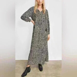 Anine Bing Darcy Dress in Leopard XS/S Silk Maxi Tassles Animal Print